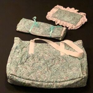 Baby doll sleeping bag & pillow with matching big girl bag.
